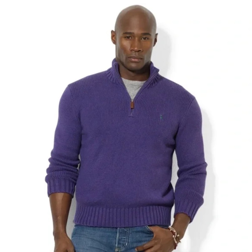 Polo Ralph Lauren Men's Preppy Quarter Zip Plum Sweater 100% cotton (A)